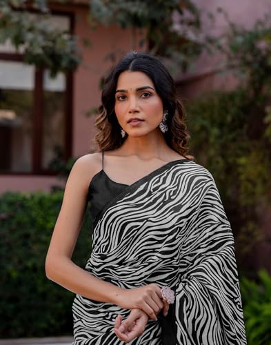 Image of SIRIL Women's Cotton Printed Saree with Unstitched Blouse Piece