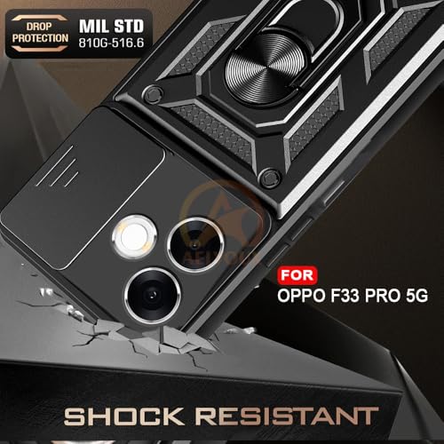 Image of Armor Bumper Back Cover Case for Oppo F33 Pro 5G Rotating Camera Cover, Ring Holder & Kickstand | Heavy Duty & 360 Degree Protection Oppo F33 Pro 5G Back Cover (Black)