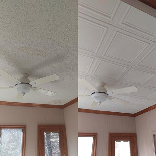 Rm-24 Polystyrene (Styrofoam) Ceiling Tile To Cover Popcorn (Pack Of 96 Tiles).Easy Paintable. Easy Diy Glue Up Application On Any Flat Surface Or Popcorn Ceiling. Decorative Ceiling Panels. Classic. #TOP5