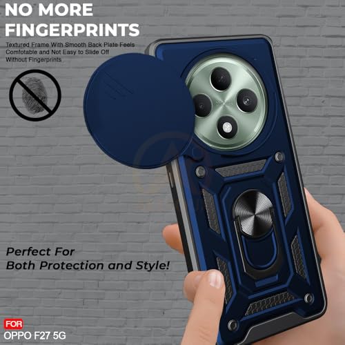 Image of Armor Bumper Back Cover Case for Oppo F27 5G Rotating Camera Cover, Ring Holder & Kickstand | Heavy Duty & 360 Degree Protection Oppo F27 5G Back Cover (Blue)