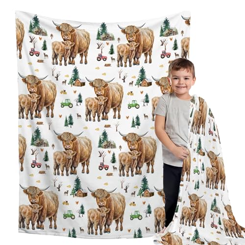 Image of Buyyet Farm Highland Cattle Fleece Flannel Gift Blanket Lightweight Soft Throw Blanket Cute Cozy Blanket for Bed Couch Travel Outdoor 30''x 40'' for Baby/Pets