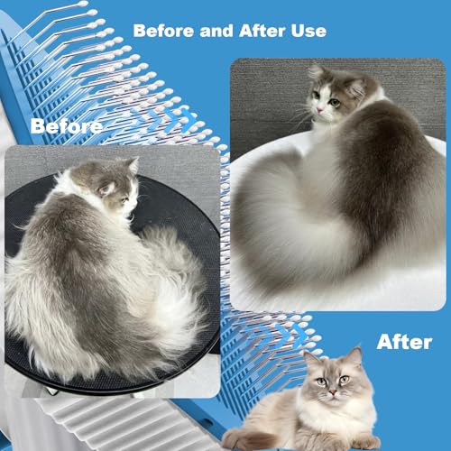 Image of Cat brush, Cat Brush for Long or Short Haired Cats, Remove Loose Fur and Mats, Rounded Pins Reduces Painful Pulling, Not for Tangle and Curly Fur, Azure