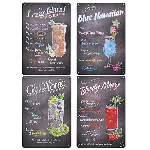 ZZBIQS Lot de 4 plaques Vintage en métal pour Cocktail, décoration Murale pour pub, Bar, Club, Cuisine, Restaurant, café
