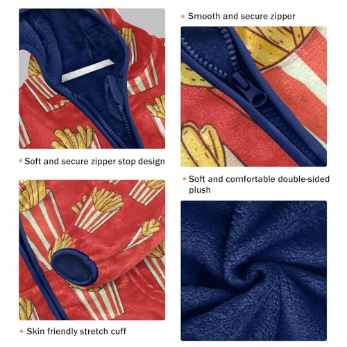 French Fries in Cups Toddler Fleece Jacket Girl Boys Hooded Fleece Jacket Coat Warm Outwear Zip-up 3-10T3