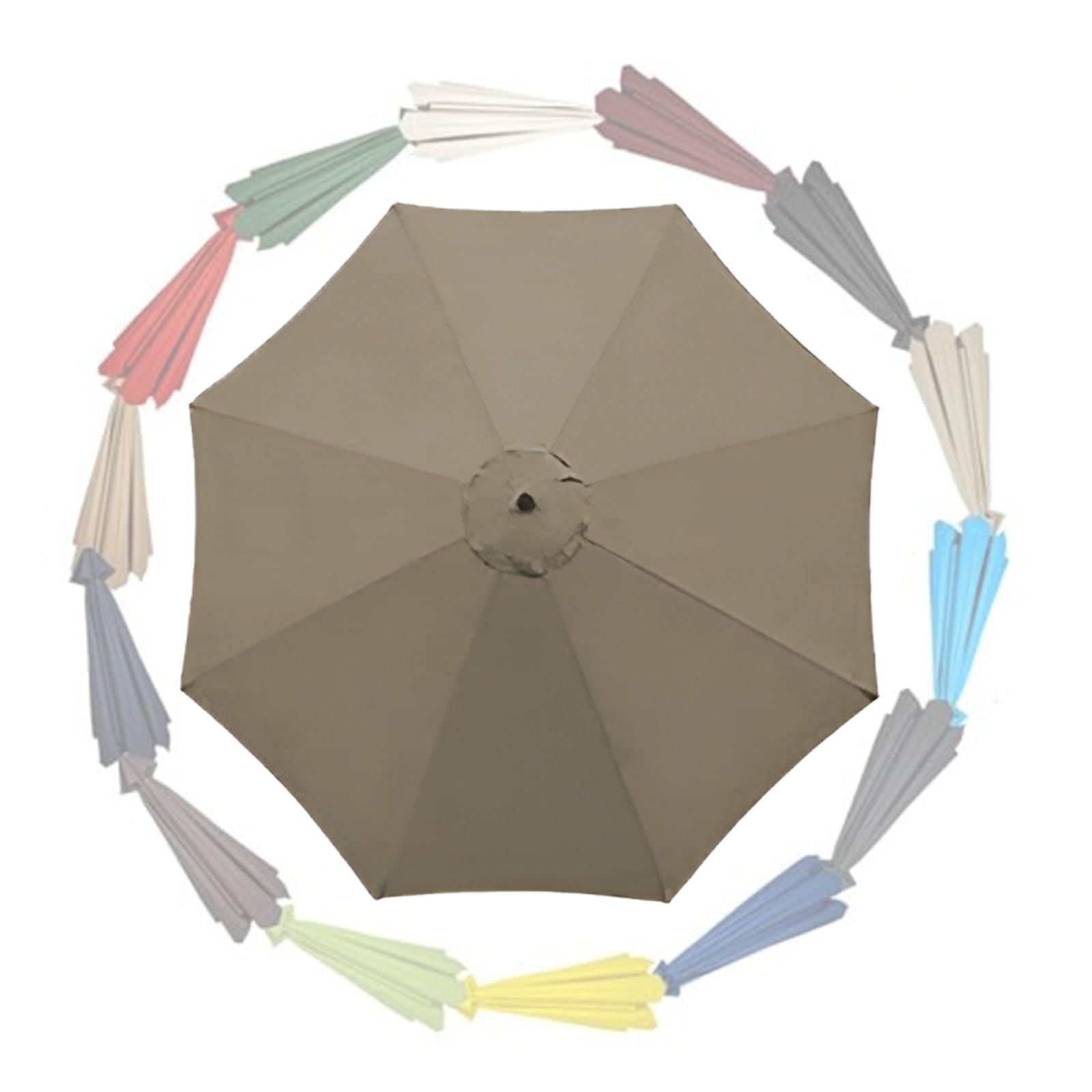 Parasol Replacement Canopy 6 Ribs/8 Ribs 2.0m 2.30m 2.50m 2.70m 3.0m 3.50m Replacement Parasol Fabric Cover For Garden Umbrella UV 50+ Waterproof(Top color,8.8ft (270cm)/8 Ribs)