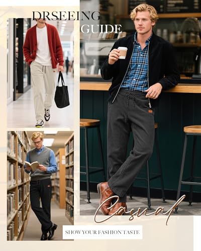 Neer 3 Pack Men's Corduroy Pants, Casual Drawstring Elastic Waist Straight Leg Loose Fit Baggy Sweatpants with Pockets4