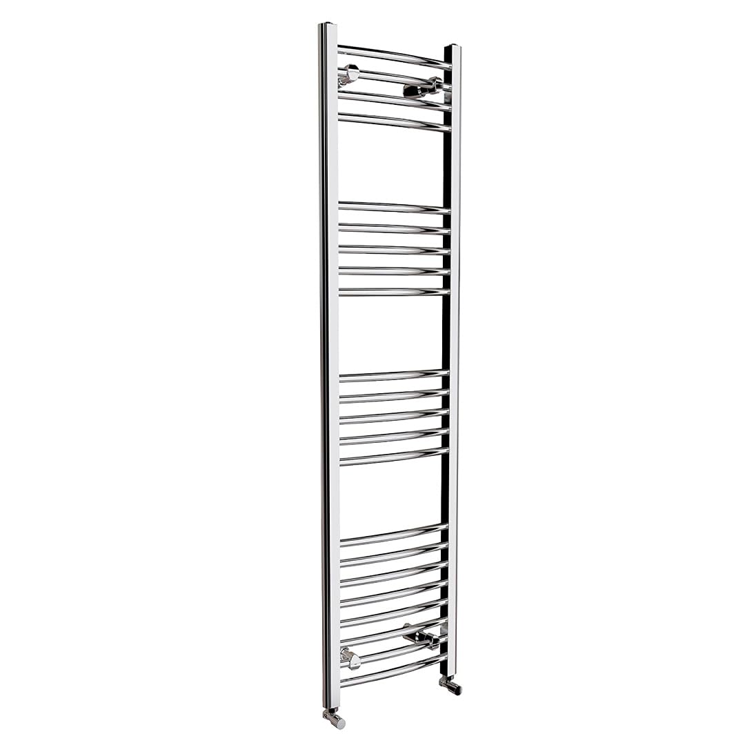 iBathUK Zypher Curved Wall Mounted Heated Towel Rail, 22 Column Steel High Thermal Output Hydronic Central Heating, Round Curved Designer Towel Radiator in Chrome, 1600 × 400mm