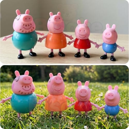 Image of Peppa Pig Family Toys Set of 4 - George, Mummy Pig, Daddy Pig & Grandparents | Movable Cartoon Figures Dollhouse & Car Play Set | Kids Toy for Boys & Girls 2+ Years | Birthday Return Gift