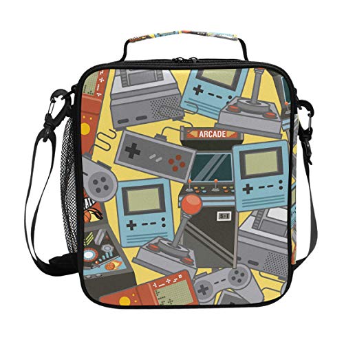 Lancheira clássica com estampa de Videogames, reutilizável, isolada para mulheres e crianças