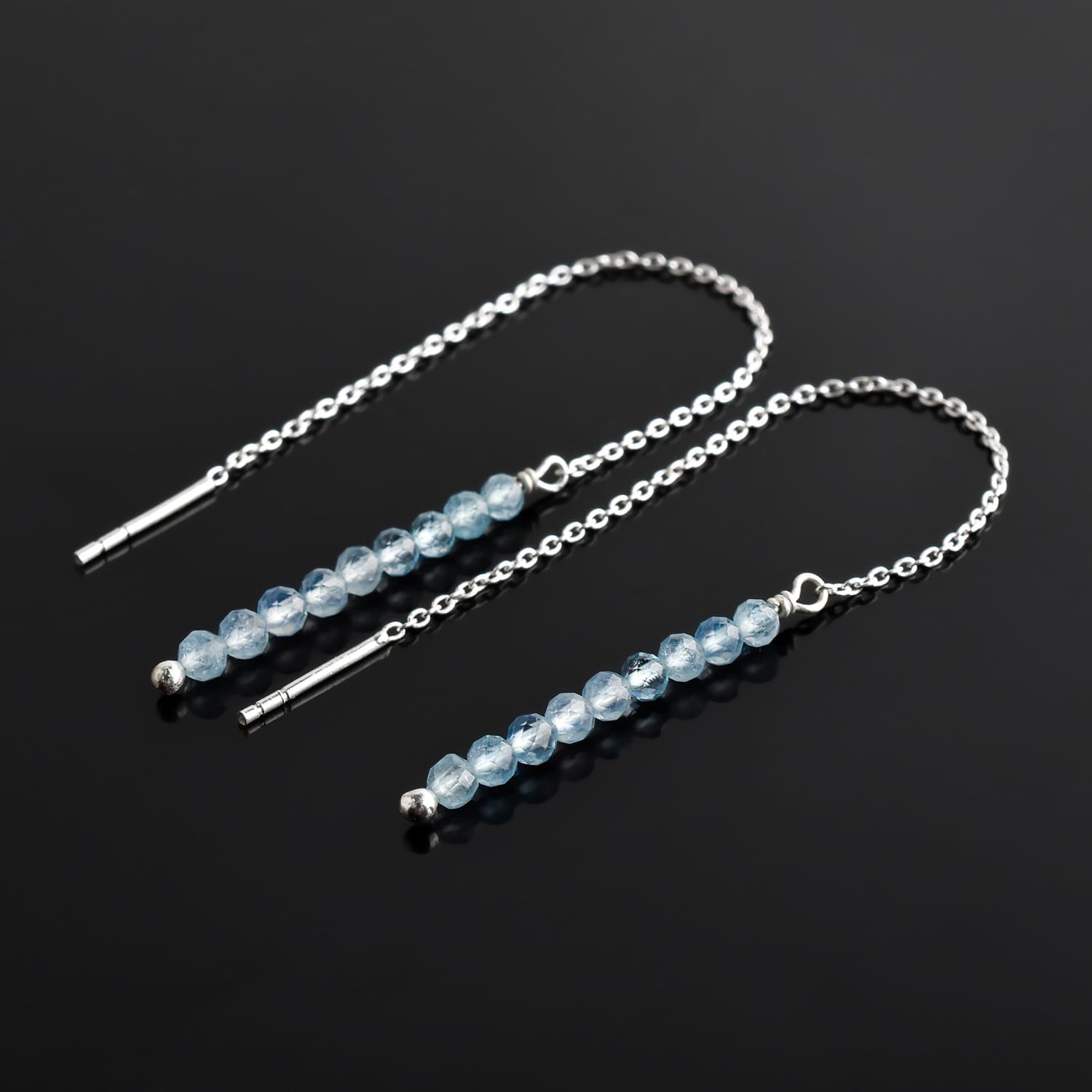 YANARA Gemstone Threader Earrings Dainty Pair Natural Beads, Birthstone Crystal Gifts for Women, Chakra Energy Crystals Jewelry in Silver Plated Chain Minimalist Gemstone Earrings
