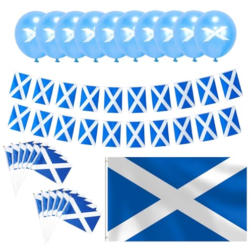 43 PCS Scotland Flag Set Scottish Flag 6m Rectangle Blue Bunting with 20 Flags Scotland Handheld Flags Suitable for Watching Football Party Decorations