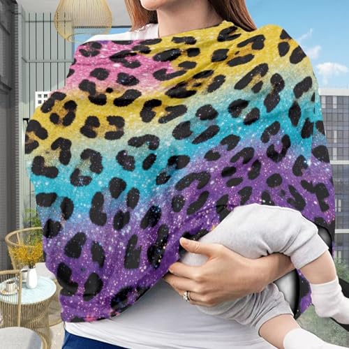 Image of Forchrinse Colourful Leopard Print Car Seat Cover for Babies,Soft and Breathable Breastfeeding Nursing Cover Infant Carseat Canopy Stroller Cover for Boys Girls