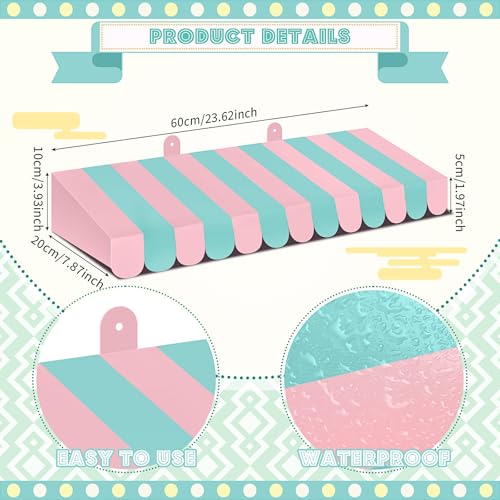 Image of Boao 4 Pcs 3D Cardboard Awning Decor,Pink and Green,Striped Style