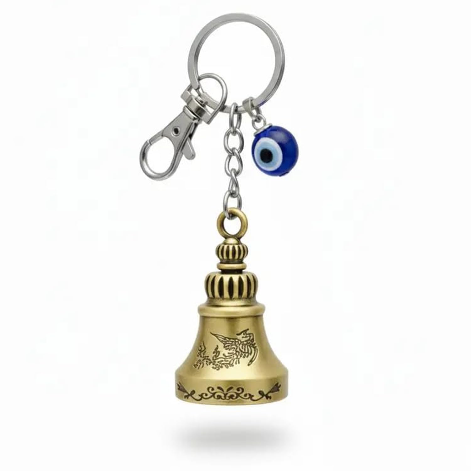 Guardian Bell Keychain for Bike, Gift, & Car | Tibetan Texture Bell Keychain with Evil Eye & Silver Hook | Good Luck Charm with Laser-Engraved Wooden (Pack Of 1)-image-11