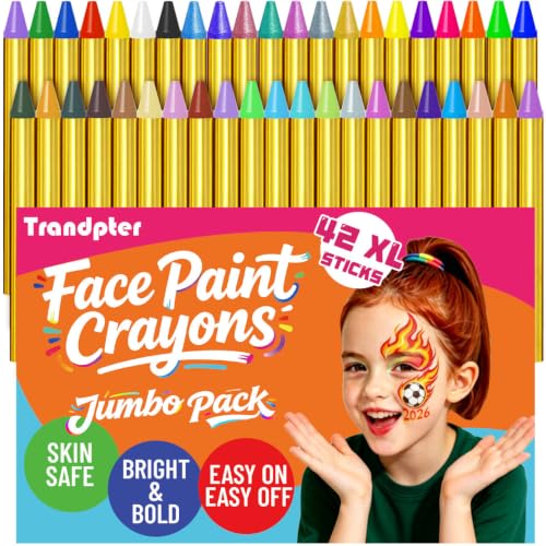 42Pcs XL Face Paint Crayons for Kids - Non-Toxic Vibrant Colors Face Painting Crayons Kit| Easy to Use Safe for Sensitive Skin and Perfect for Kids Party Easter Makeup School Event Cosplay