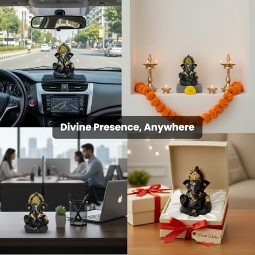 Image of VAMA Ganesh Idol for Car Dashboard Siddh at Chintamani Ganesha Temple, Ujjain | Lord Ganesha Idol for Car | Ganesh Murti | Ganpati Idol for Home Decor, Office Desk, Mandir and Gift 3.5 Inches (Yellow)