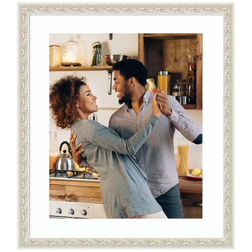 Amanti Art 20x24 Picture Frame Matted to 16x20, Bethany Silver Wood Framing for your Wedding Photos, Family Pictures, Diploma, Certificate, Kids Art Gift for Mom or Poster Wall Decor
