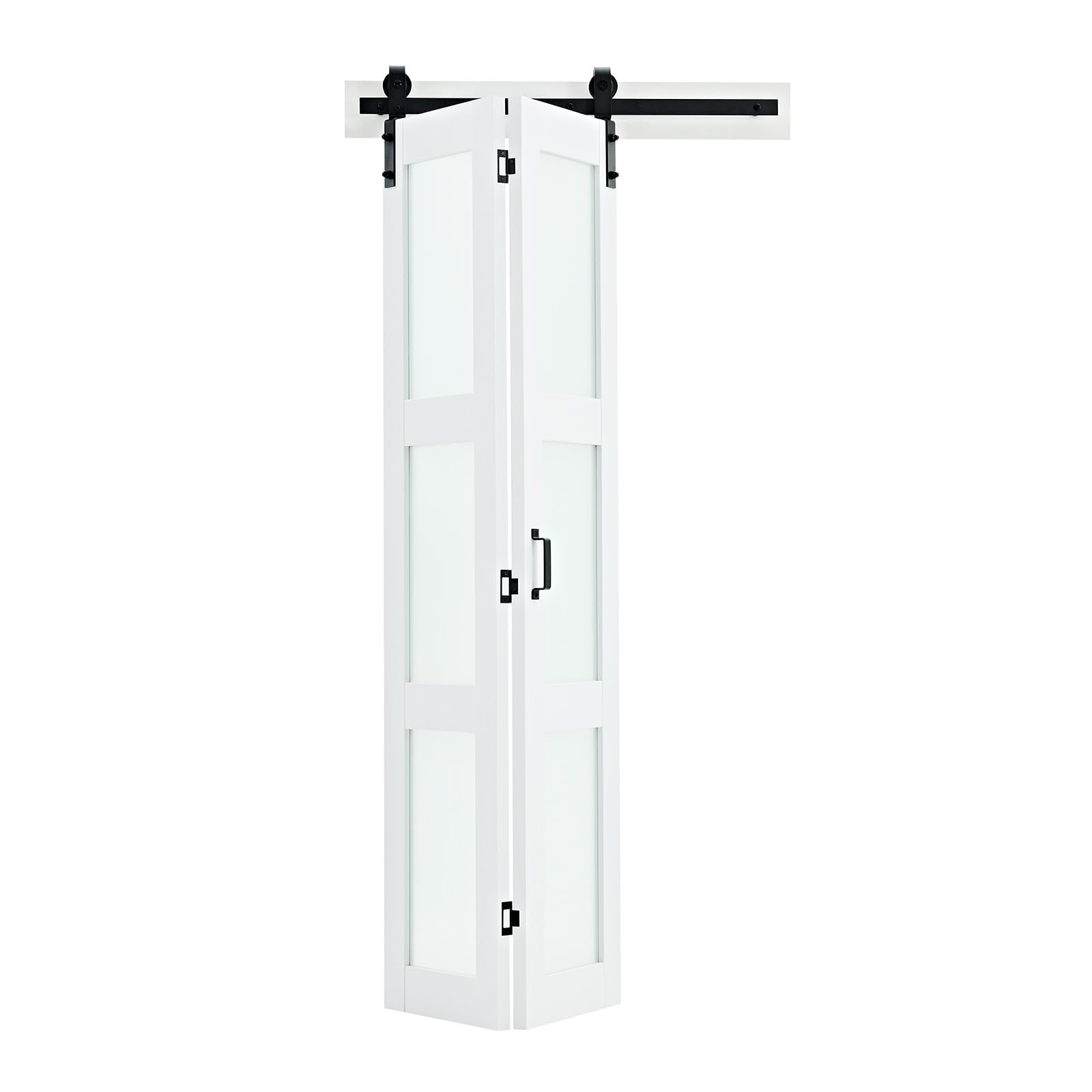 VEVOR Porte Coulissante Intérieure 91,4x213,4 cm, Porte de Grange Pliante en MDF avec Verre Trempé, pour Séparation de Pièce Chambre Salon Placard, Quincaillerie Incluse, Panneaux Pré-assemblés, Blanc