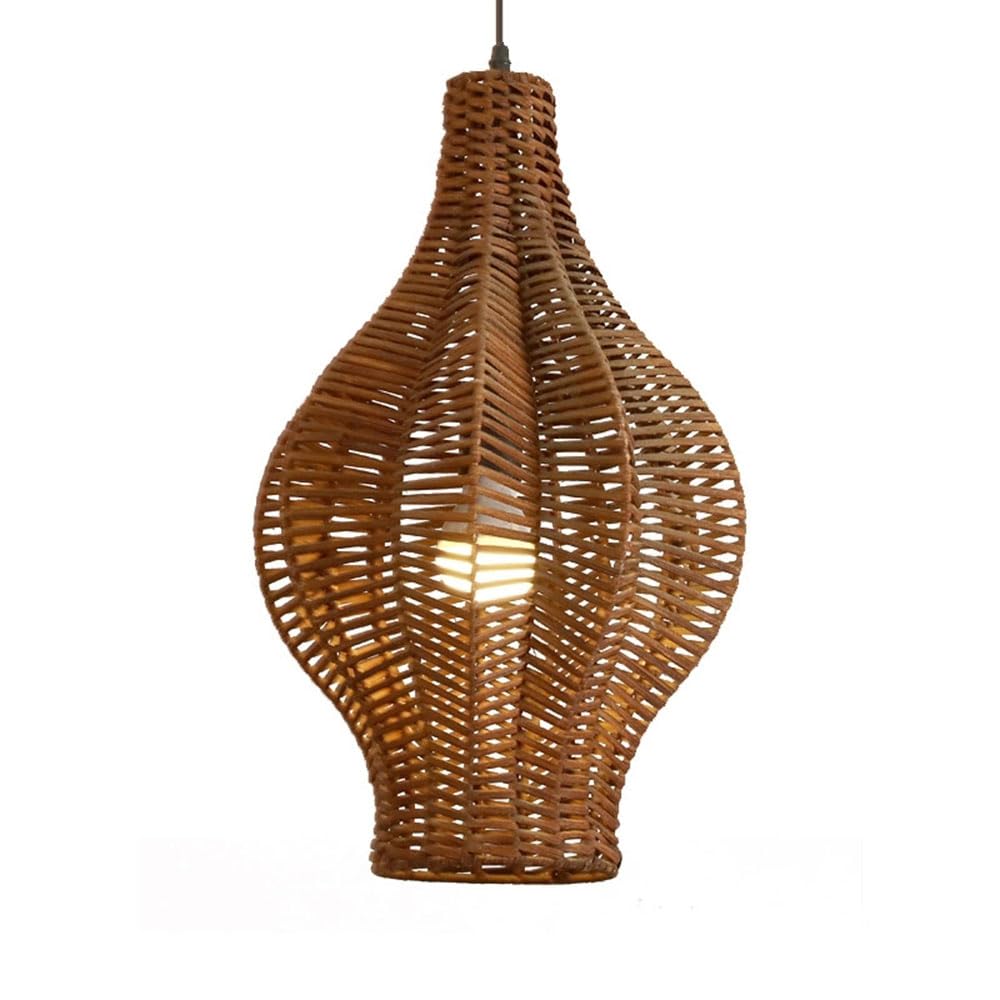 SHUANGZ 19.7'' Large Brown Rattan Pendant Light 1-Pack Cafe Entryway Hanging Lamp Fixture Unique Rustic Rattan Basket Chandeliers Farmhouse Foyer Lamps for Kitchen Island Dining Table Foyer Hallways