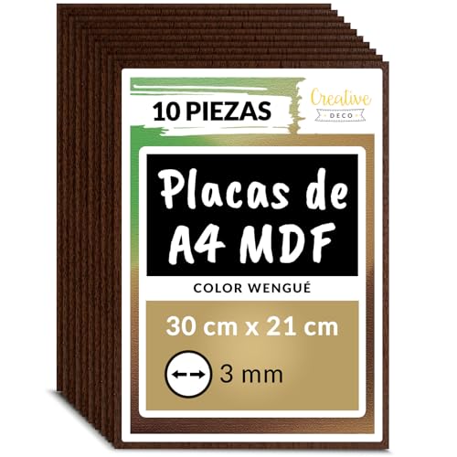 Creative Deco 10 x A4 MDF Tablero Madera Venge Marrón | 300 x 210 x 3 mm | Perfecto para Corte por Laser, CNC Router, Modelado, Calado, Bricolaje, Manualidades