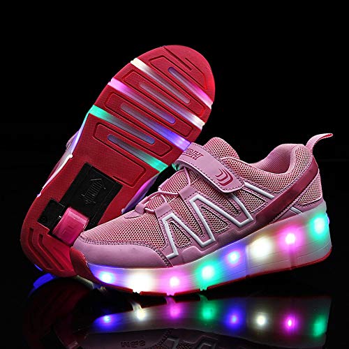 Kids Led Light Up Shoes Skateboarding Shoes USB Charging Fitness Shoes Suitable for Boys and Girls Best Gifts for Christmas ThanksgivingSingle Wheel Pink-USA 8.54