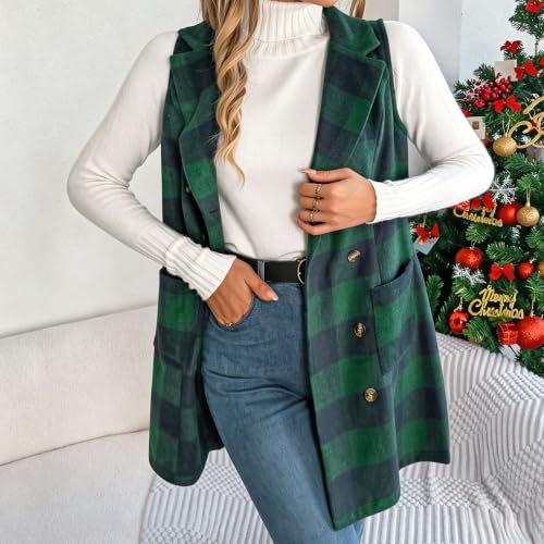 Plaid Vest for Women Fall Winter Sleeveless Button Blazer Jackets Waistcoat - image 4