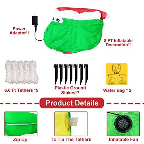 Turnmeon 8 Feet Giant Christmas Inflatables Dinosaur Decoration Outdoor Blow Up Dino With Candy Cane Xmas Hat Led Lights Tethers Stakes Christmas Decorations Outdoor Yard Lawn Garden Decor Holiday #TOP5