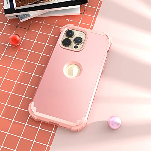 IDweel for iPhone 15 Pro Max Case with Screen Protector for Women, 3 in 1 Shockproof Slim Fit Hybrid Heavy Duty Hard PC Cover Soft Silicone Bumper Full Body Case,Rose Gold