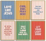 6Pcs Children's Bible Verse Wall Art Colorful Striped Posters Prints Pictures Inspirational Quotes Canvas Paintings Boys Girl Wall Decor for Kids Bedroom Classroom Home Decoration 8x10in Unframed