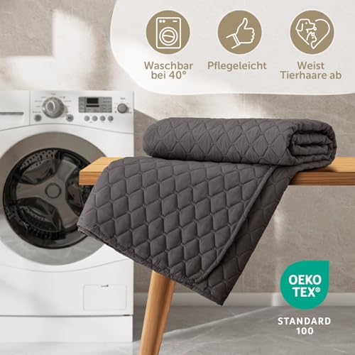 Blumtal Tagesdecke 220x240 cm - Oeko-TEX zertifizierter Bettüberwurf 220x240 cm - als Tagesdecke 140x200 / 160x200 - Überwurf Sofa - Anthrazit