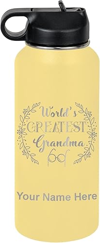 Miniatura 51 de LaserGram Botella de agua personalizada, World's Greatest Grandma, acero inoxidable de doble pared aislada al vacío con popote superior, regalo