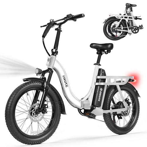 ESKUTE Electric Bike for Adults – 1200W Peak Motor, Folding 20x3 Fat Tire...