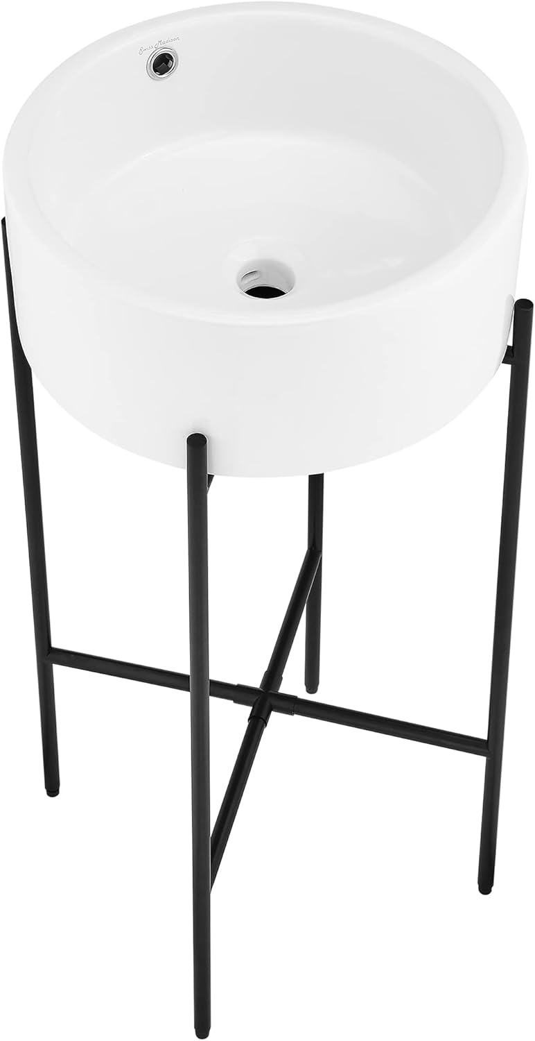 Monaco 16.5" Round Console Sink, White Basin Matte Black Legs