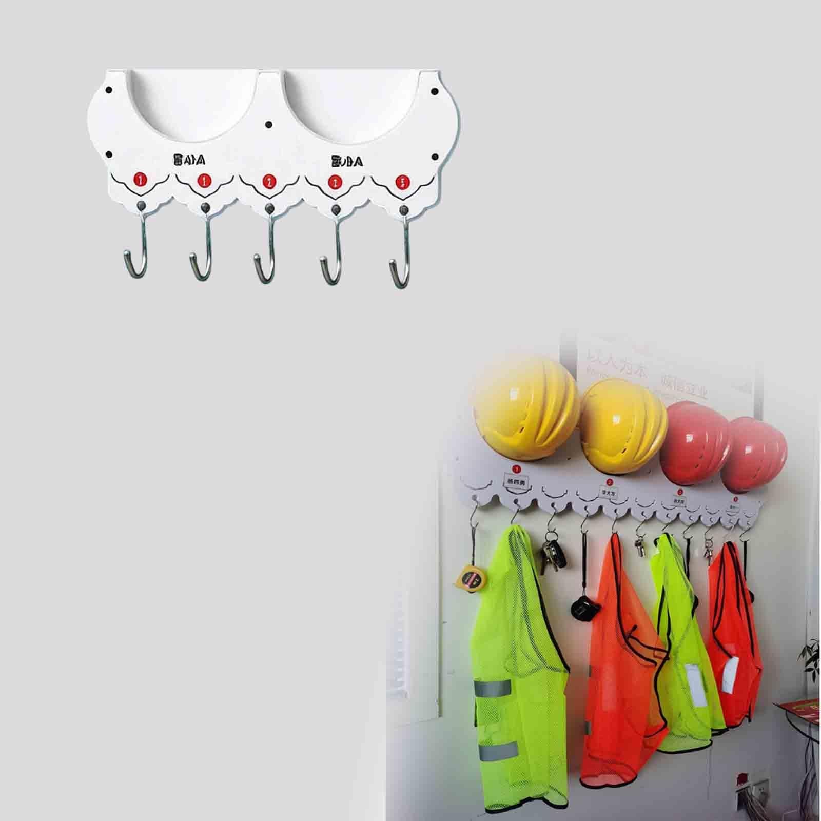 DAJIAYIQI Wall Mounted Hard Hat Rack, Construction Helmet Hanger Rack with Hooks, Hanging Shelves for Construction Site and Garage(2-Slot)
