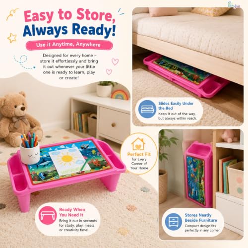 Image of Ocean Adventure Kids Study Table - Fun and Colorful Portable Foldable Lap Desk for Kids' Study, Drawing, Eating Snacks, and Laptop Use | Lightweight, Durable, Easy to Carry - Pink