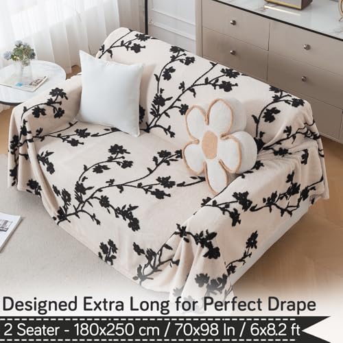 Image of HOKIPO Soft Plush Sofa Throw Cover for 2 Seater Sofa - Luxury All-Season Sofa Cover, 'Noirea Series' Botanical Vine (180x250 cm) (AR-6652-D5)