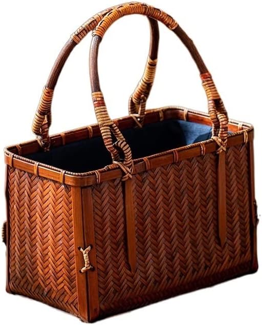 YSJX kitchen&bedroom Storage Accessories 1 Pack Handmade Bamboo Woven Bag Chinese Vintage Bamboo Basket Tea Art Tea Set Storage Bag Women's Handbag (Color : A)