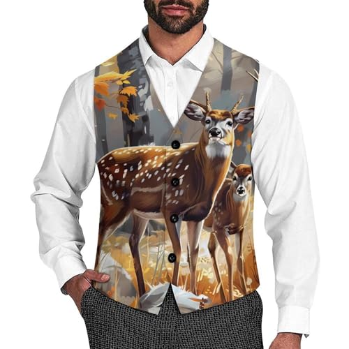 Deer Forests Novelty Men's Suit Vest Funny Formal Dress Vests Business Waistcoat