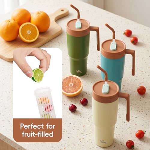 Image of Konokyo 12 Pack 40 Oz Tumblers with Handle and Straw, Bulk Vacuum Insulated Stainless Steel Travel Mugs with Lids for Office, Events and Group Orders Forest Green
