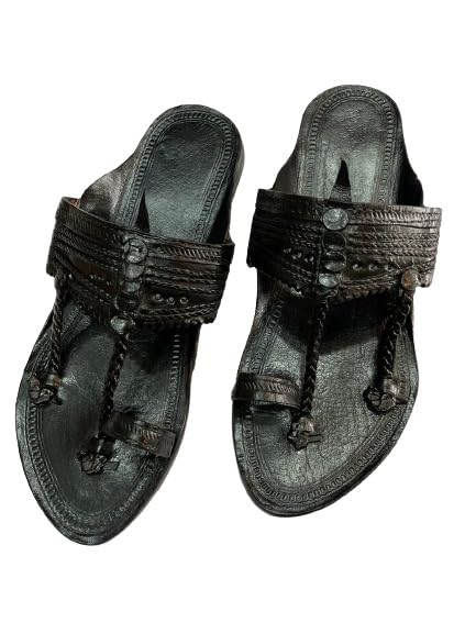 Double Wadi Pure Leather with Veg Tanning Kolhapuri Chappal for Mens by Prabhat Footwear | Kolhapuri Chappal for Mens (Black, 12) (B0D3XMGCV3) Amazon Price History, Amazon Price Tracker