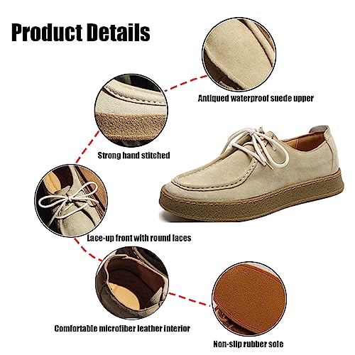 WENOREG Men's Suede Lace Up Casual Loafers Fashion Comfort Slip-ons 2-Eye Thick Sole Waterproof Walking Sneakers Outdoor Flat Low Top Lightweight Walking Working Office Work Mocassins Shoes2