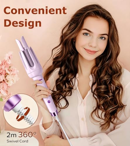 Image of Auto Hair Curler, Automatic Curling Iron Wand with 4 Temperatures & 3 Timers & LCD Display (Purple)