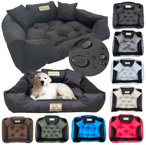 KING DOG Hundebett Sehr Grosse Hunde Waschbar XXL 130 x 105 cm Hundekissen Haustierbett Hundekorb Personalisiert - Name des Hundes Wasserdichtes Material Silikon Füllung Schwarz