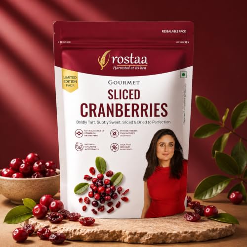 Image of Rostaa Gourmet Sliced Cranberries 200 gms | Rich in Antioxidants, Fiber & Vitamin C | Supports Immunity, Digestion & Heart Health | Premium & 100% Natural Snack (200 Gram (Pack of 1))