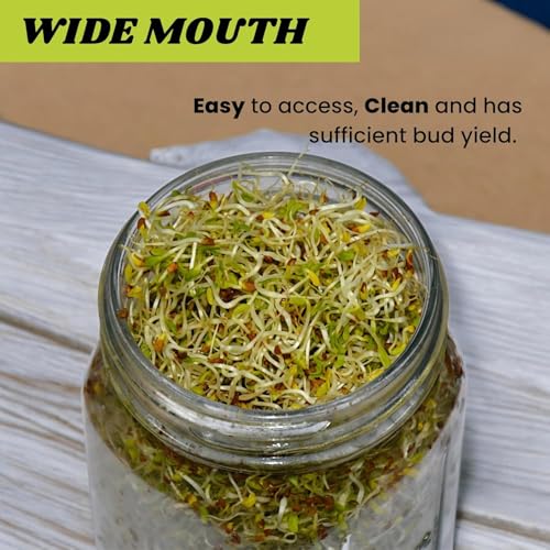 Image of Diablos Sprouts Maker Jar BPA-Free and Reusable Sprout Maker Glass Jar with Metal Lid, Sprouting 300-Hole Mesh Lid for Airflow for All Seads, Beans, Lentils and Microgreens (1000ml - Pack of 1)