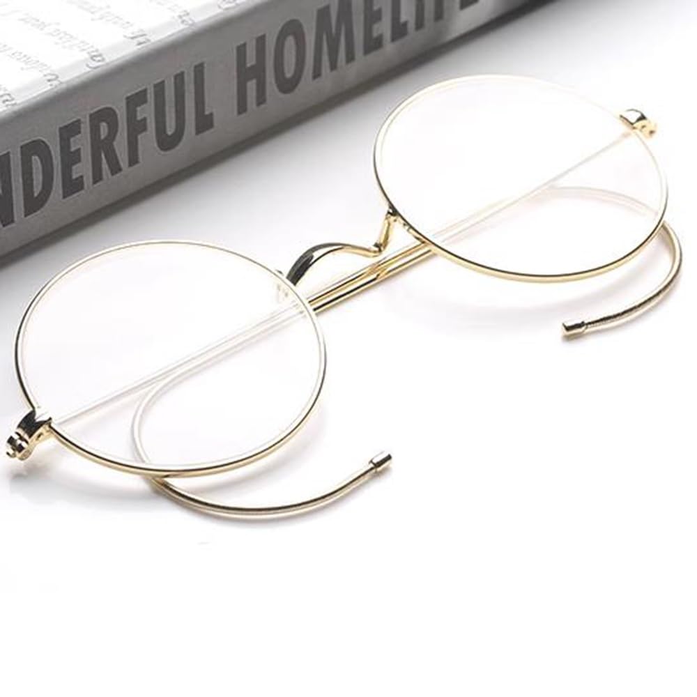 Round Lesebrille Kristall Linse Vintage Senior Lesebrille Metallrahmen Tragbar Computerbrille Unisex Mini Brille HD Anti-Glanz 2.0(+2.0)