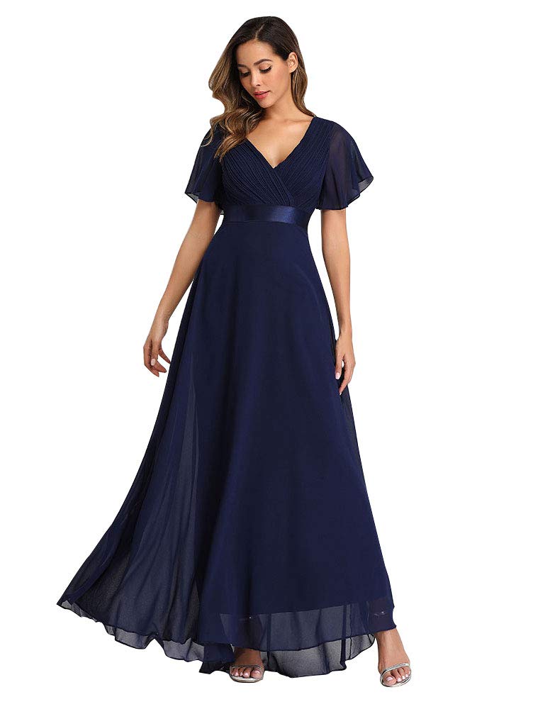 Women's Short Sleeve V-Neck Long Evening Dress Formal Dress