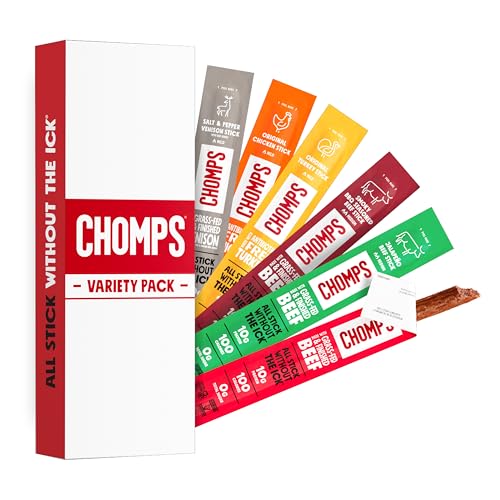 Chomps 6 Flavor Protein Variety Trial Pack - Grass Fed and Finished Beef and Venison, ABF Chicken...