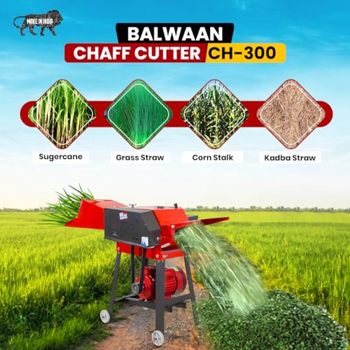 Image of Balwaan Krishi Electric Chaff Cutter | 2.2kW /3HP Motor | 1000 kg /h Output | 4 Blade with Motor and Gear System with Wheels | Suitable for Both Dry & Wet Grass | CH-300
