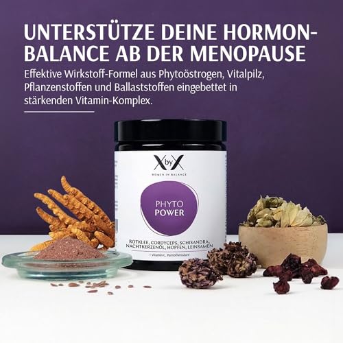 XbyX Phyto Power 90 g | 45 Portionen | Hormonelle Unterstützung ab der Menopause | Hormonfrei | Ohne Soja | Mit Rotklee, Cordyceps, Schisandra, Nachtkerzenöl, Hopfen & Leinsamen | Aus Deutschland
